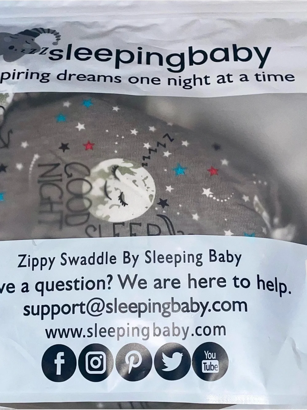 Gray Baby Swaddle Sack with Moon & Stars 
